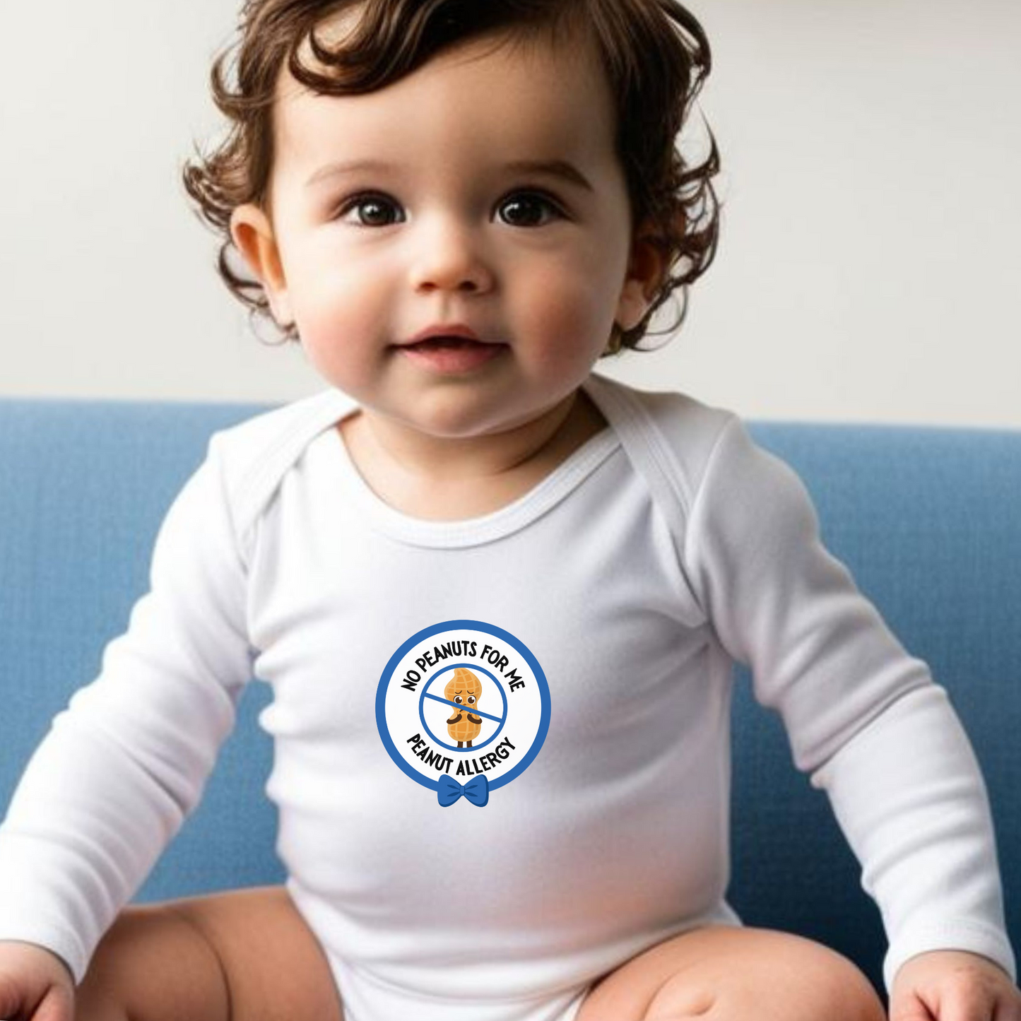 Peanut Allergy Blue Logo Long Sleeve Onesie