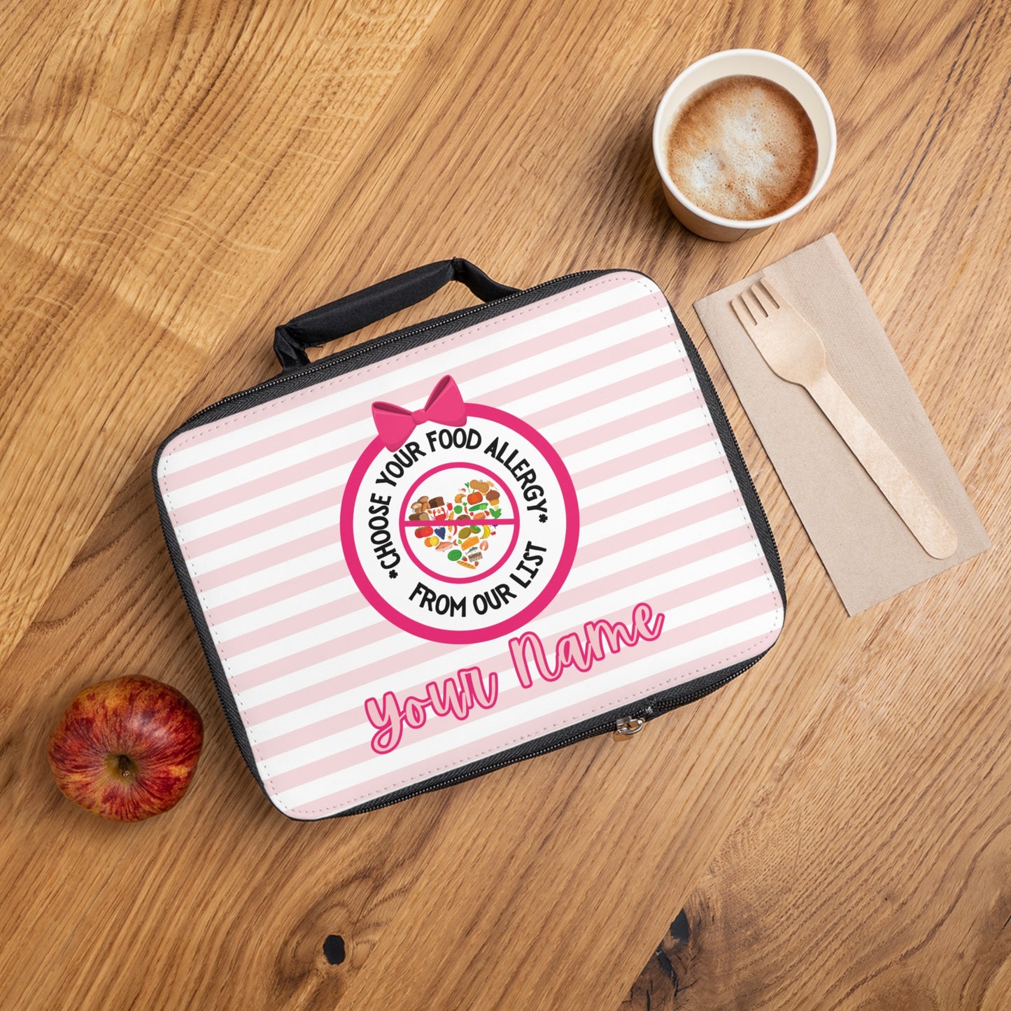 Pink Striped Food Allergy Lunchbox