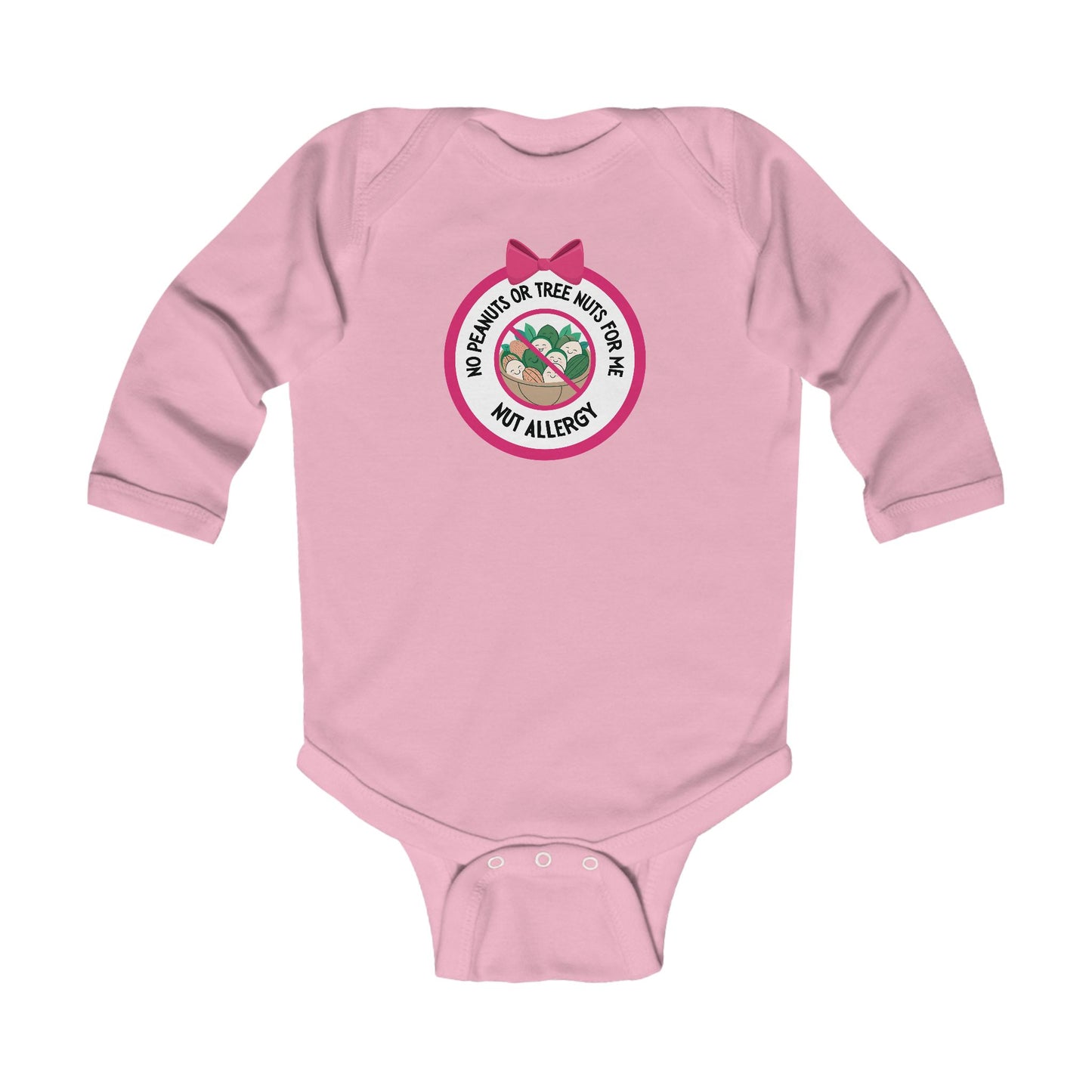 Nut Allergy Pink Logo Long Sleeve Onesie