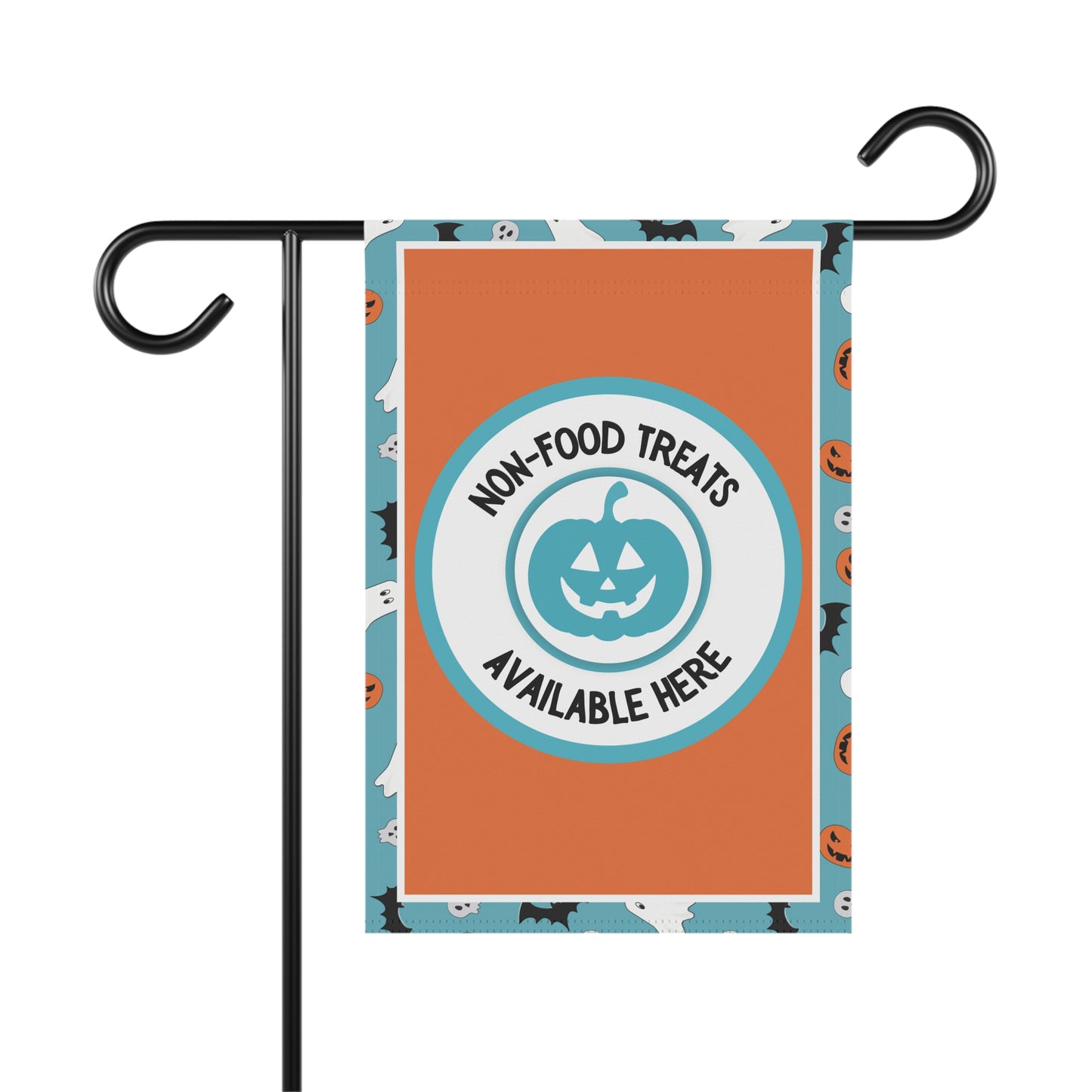 Halloween Food Allergy Garden Flag | Non-Food Treats Available Here | Teal Pumpkin Friendly Sign