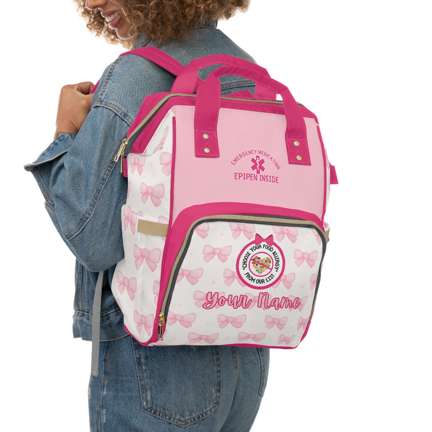 Pink Bow Food Allergy Diaper Backpack