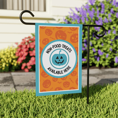Halloween Food Allergy Garden Flag – Food Allergy Awareness Yard Sign with Orange and Teal Pumpkins