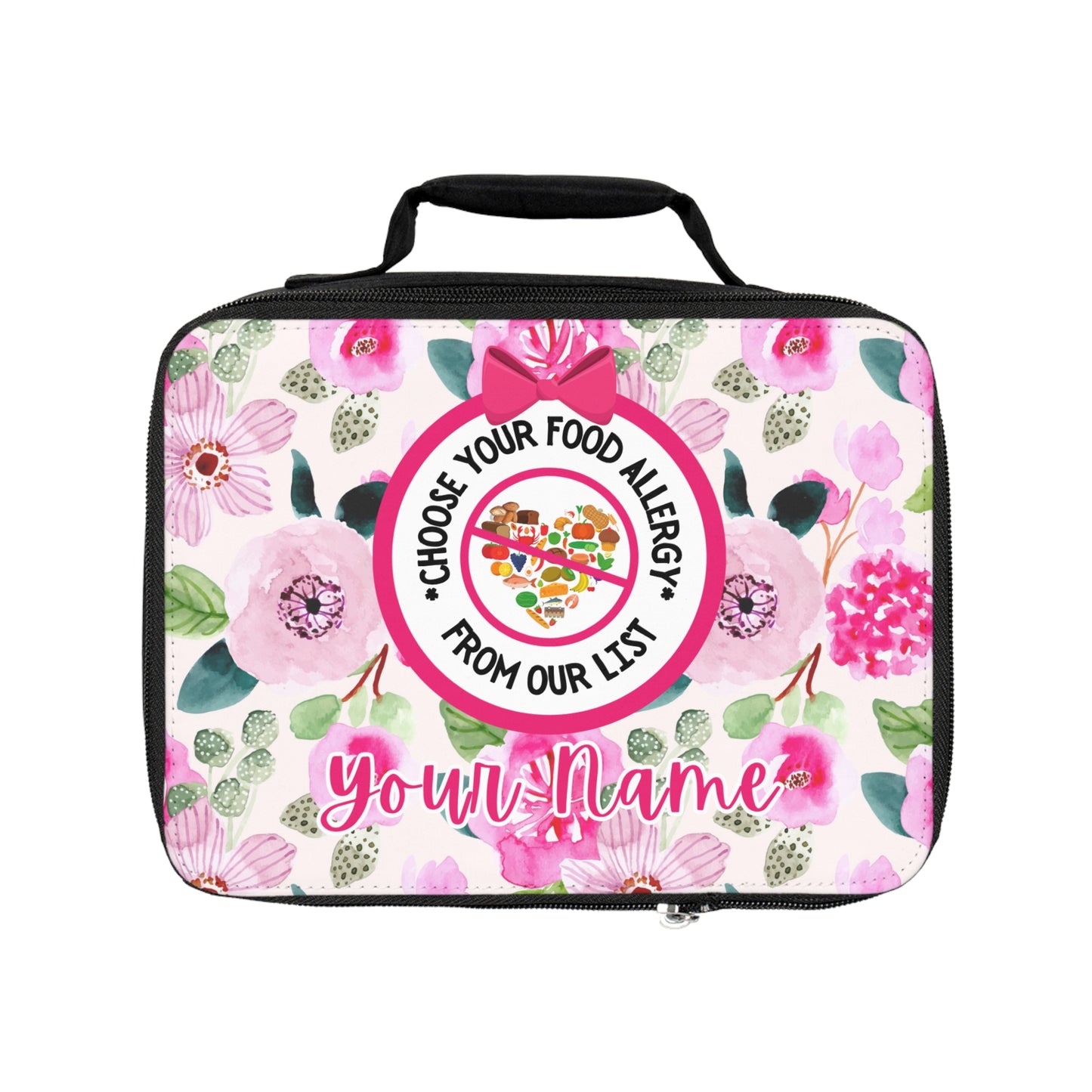 Pink Floral Food Allergy Lunchbox