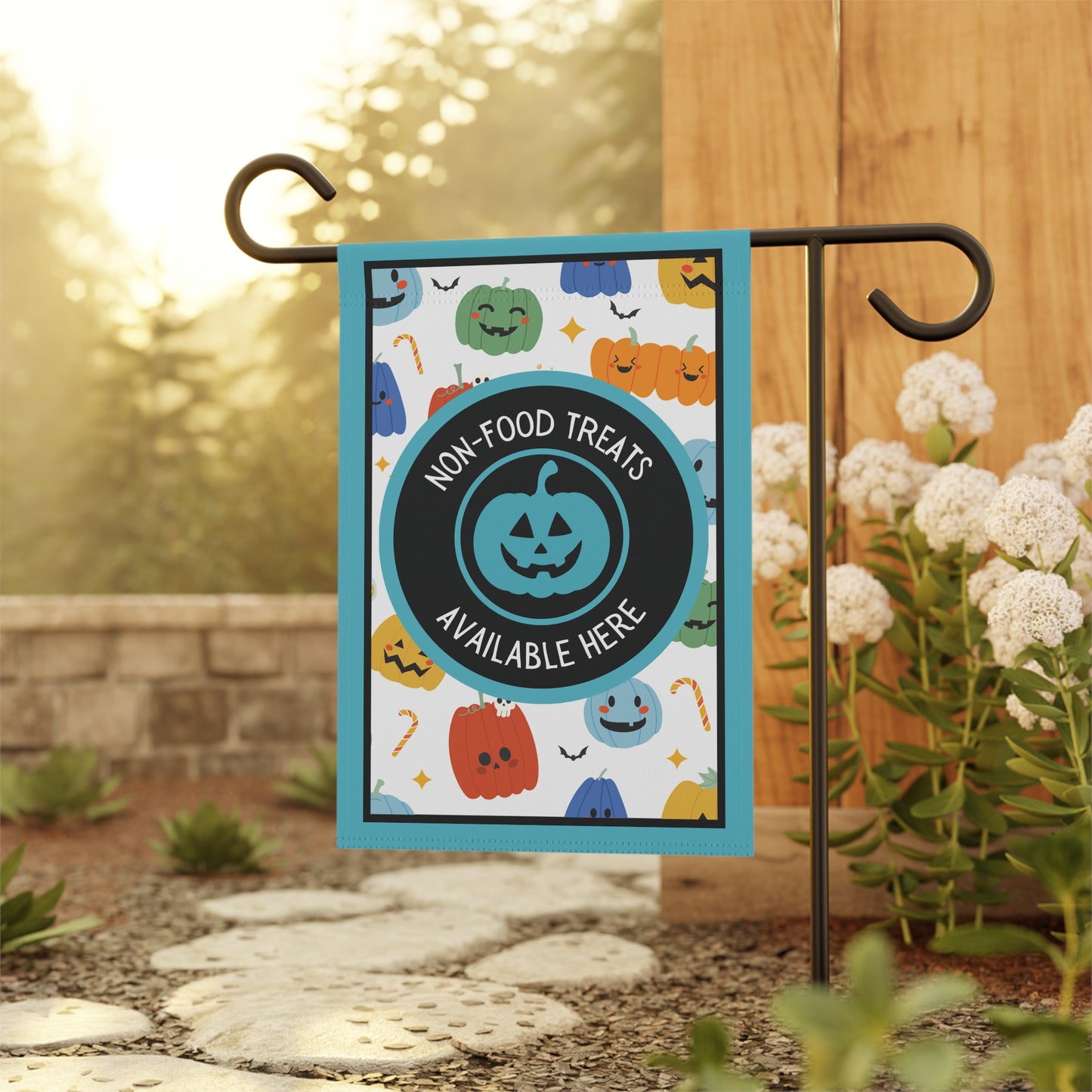 Halloween Food Allergy Garden Flag | Non-Food Treats for Kids | Teal Pumpkin Friendly Yard Sign
