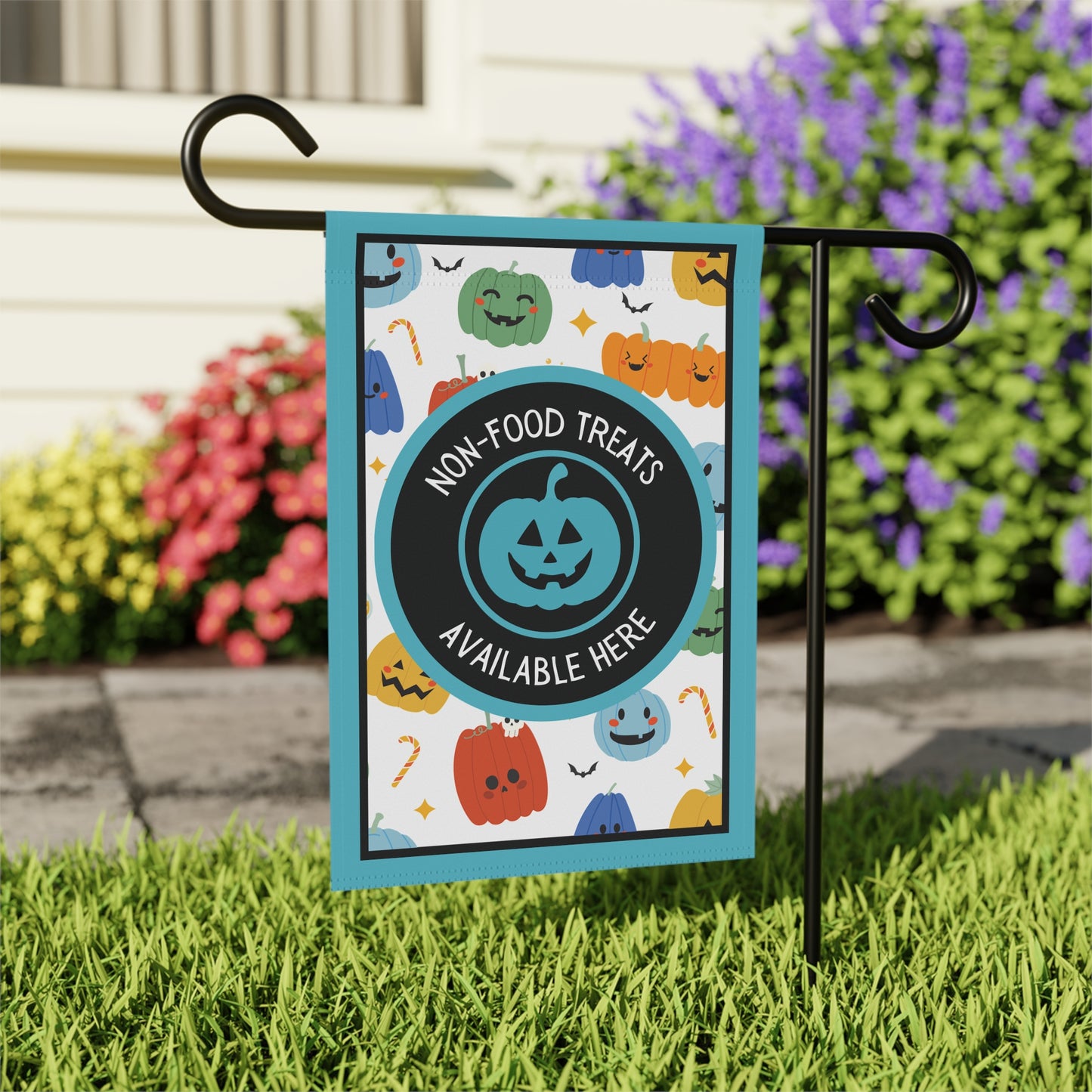 Halloween Food Allergy Garden Flag | Non-Food Treats for Kids | Teal Pumpkin Friendly Yard Sign