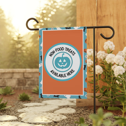 Halloween Food Allergy Garden Flag | Non-Food Treats Available Here | Teal Pumpkin Friendly Sign