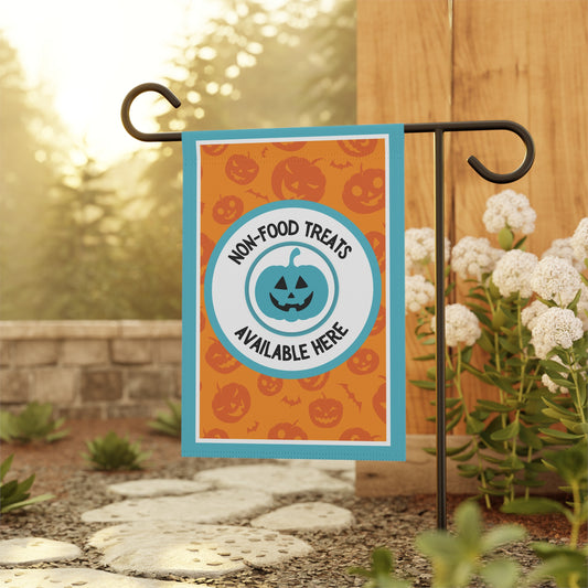 Halloween Food Allergy Garden Flag – Food Allergy Awareness Yard Sign with Orange and Teal Pumpkins