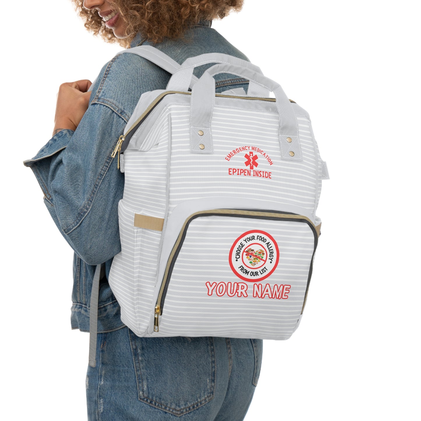 Gray Striped Diaper Backpack