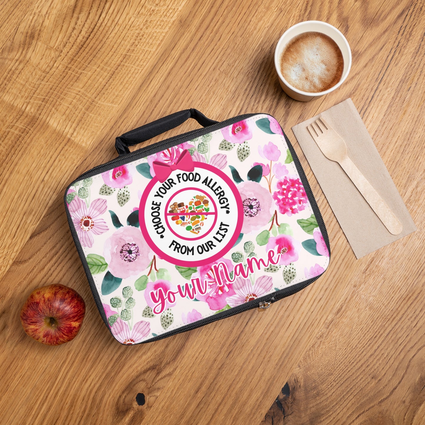 Pink Floral Food Allergy Lunchbox