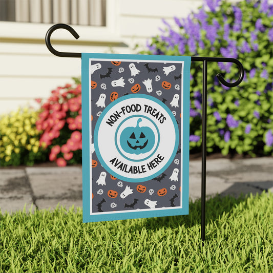 Halloween Food Allergy Garden Flag – Food Allergy Awareness Yard Sign with Ghosts Bats and Pumpkin