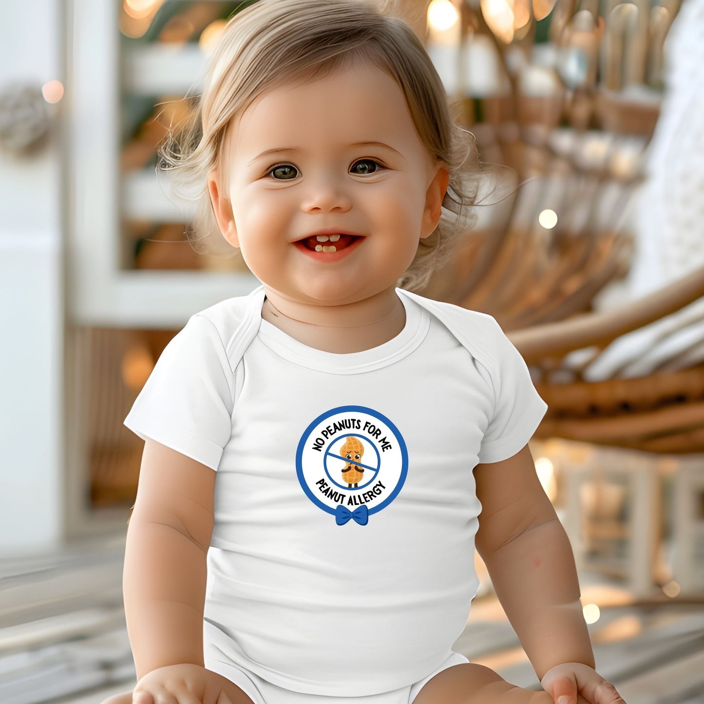Peanut Allergy Blue Logo Short Sleeve Onesie
