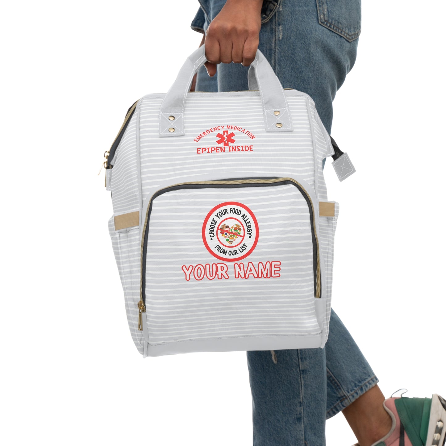 Gray Striped Diaper Backpack