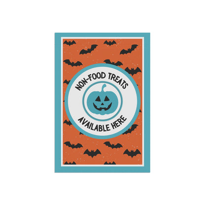 Halloween Garden Flag – Food Allergy Awareness Yard Sign with Orange Background, Bats & Smiling Pumpkin