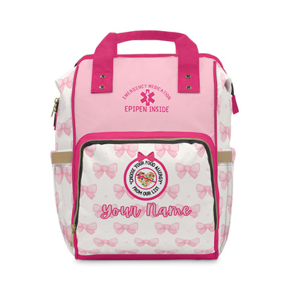 Pink Bow Food Allergy Diaper Backpack