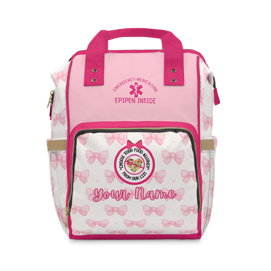 Pink Bow Food Allergy Diaper Backpack