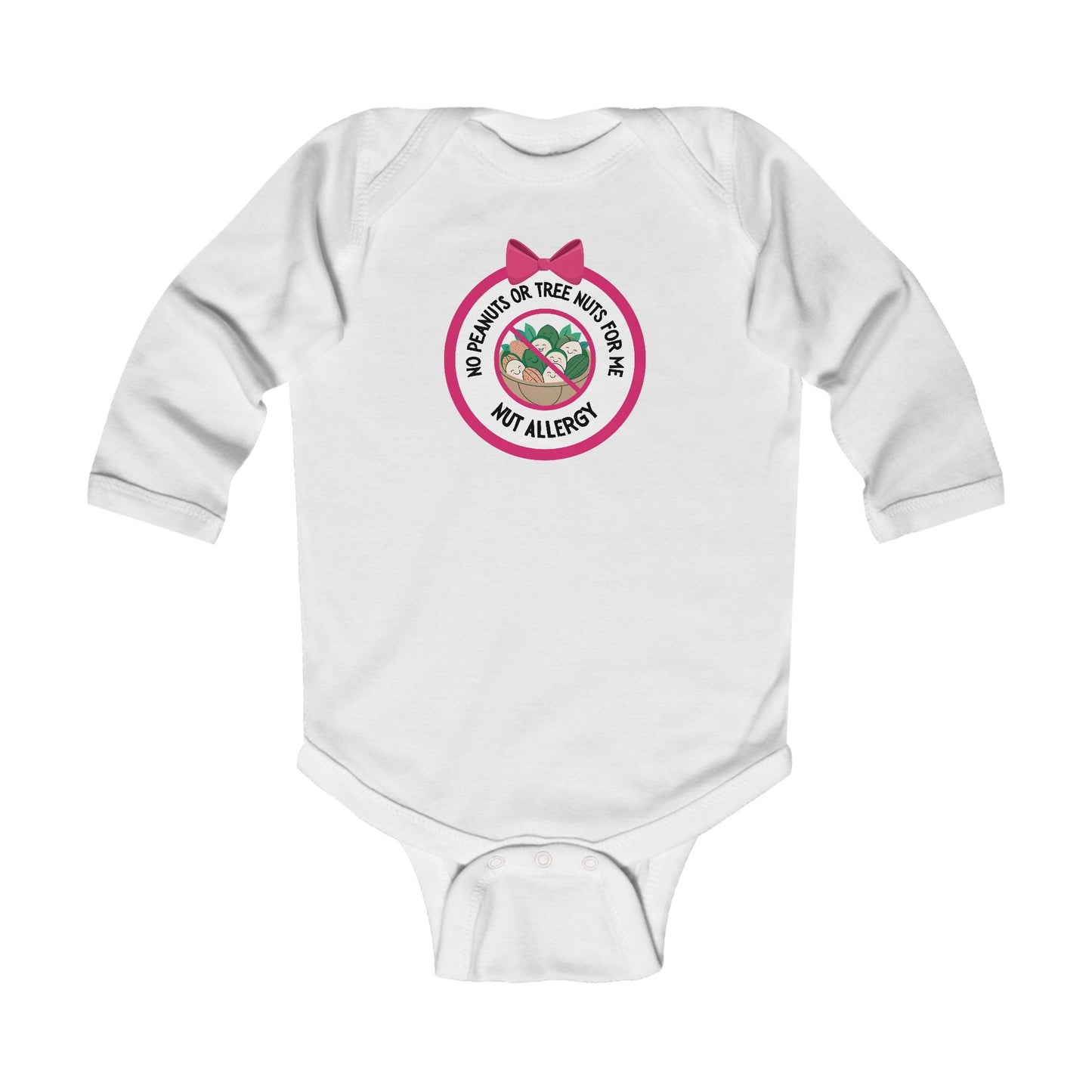 Nut Allergy Pink Logo Long Sleeve Onesie