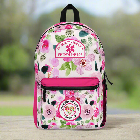 Pink Floral Food Allergy Backpack