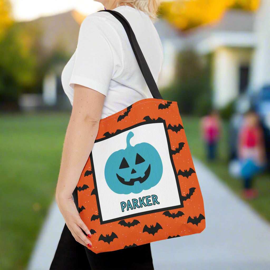 Halloween Trick-or-Treat Tote Bag | Black Bats Design | Personalized