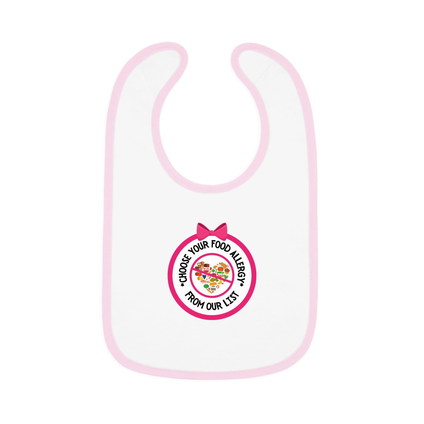 Personalized pink food allergy baby bib for toddlers with Velcro closure