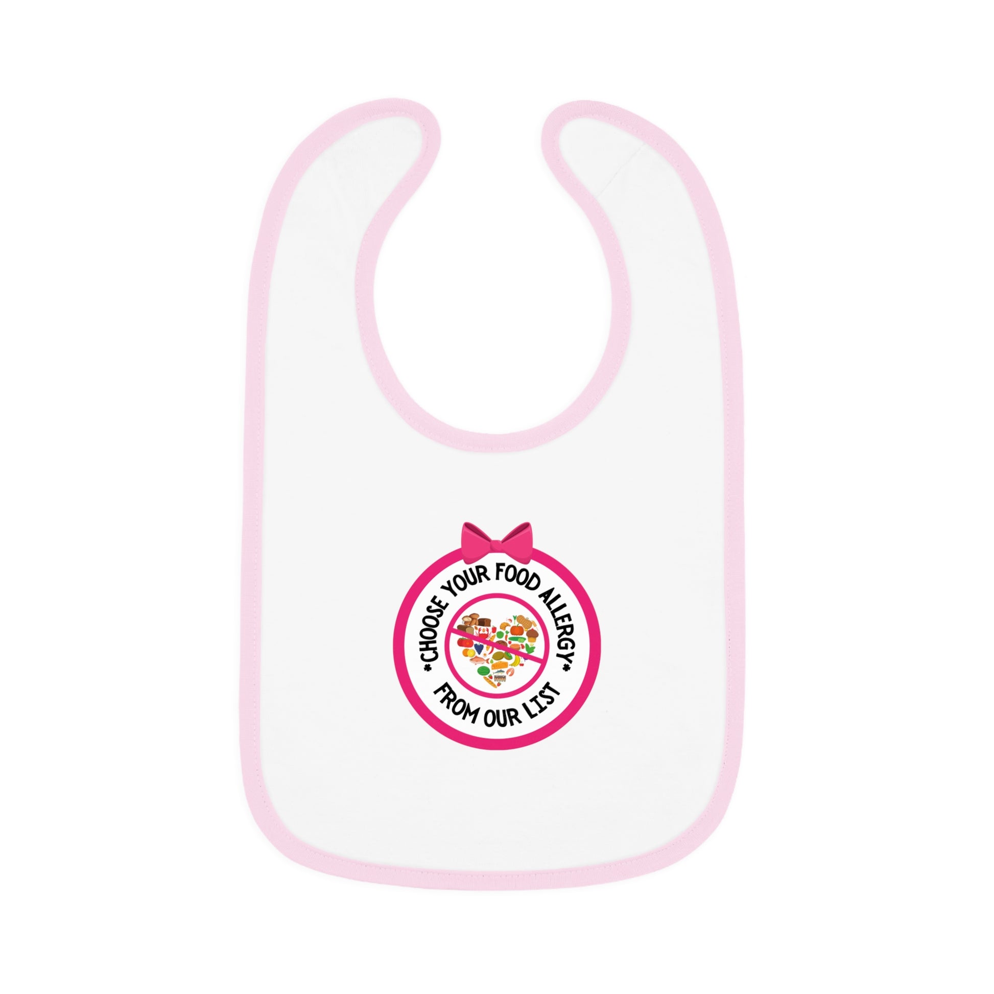 Personalized pink food allergy baby bib for toddlers with Velcro closure