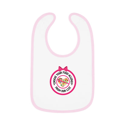 Personalized pink food allergy baby bib for toddlers with Velcro closure