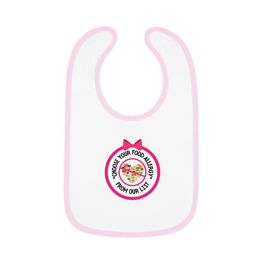 Personalized pink food allergy baby bib for toddlers with Velcro closure